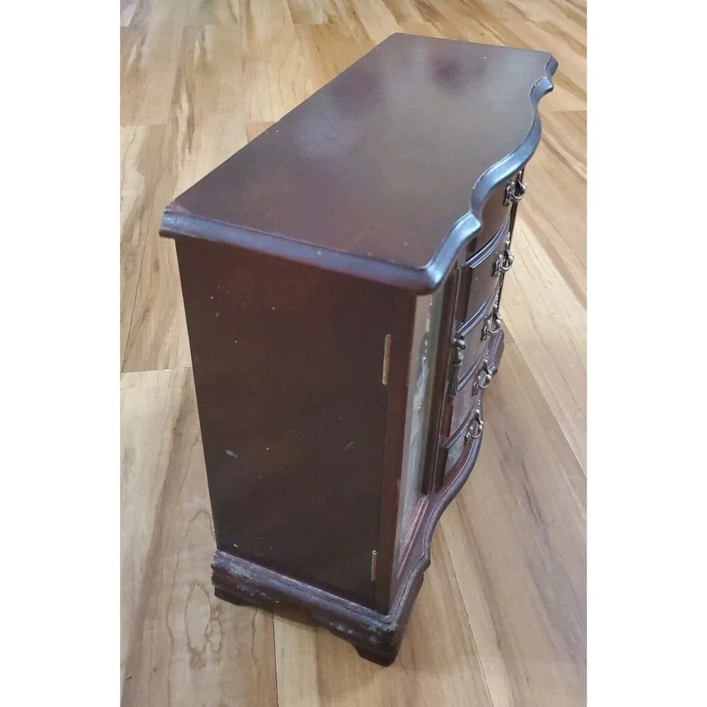 Vintage Wooden Armoire Style Jewelry Box Multiple Drawers FLAWED